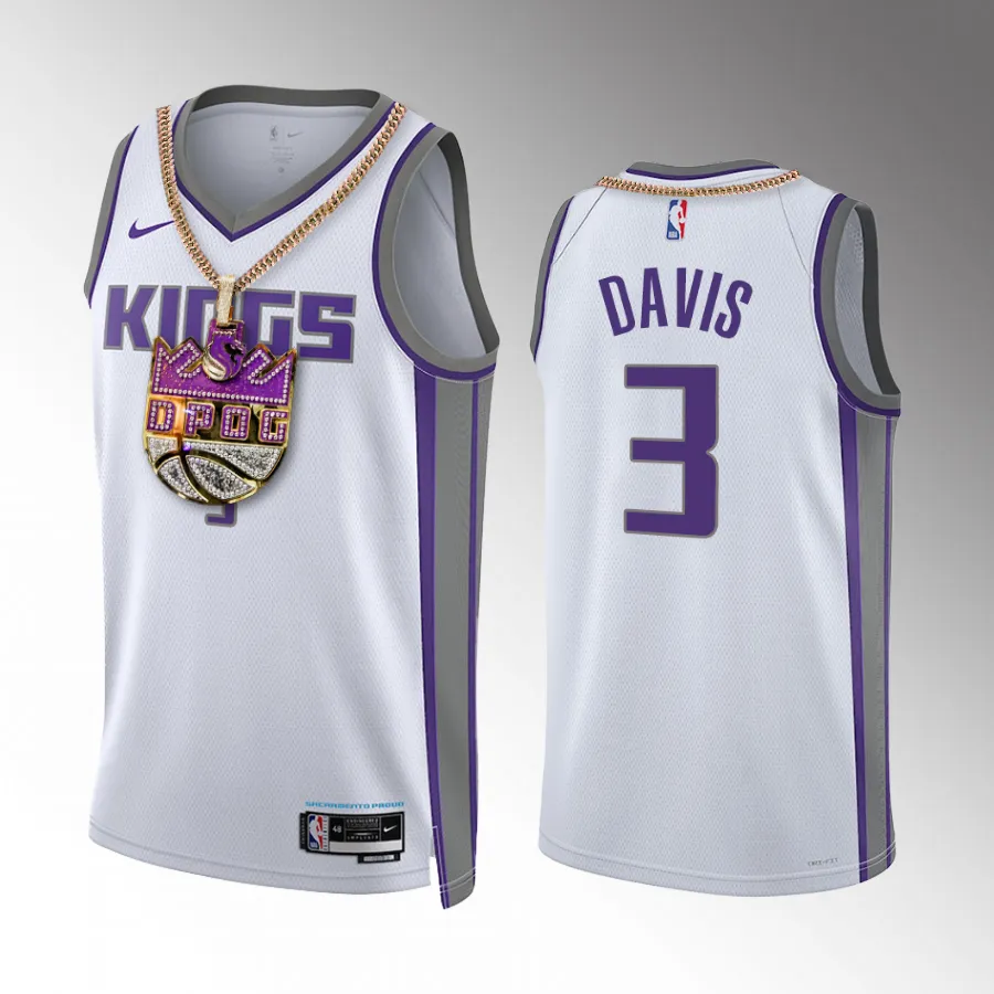 Sacramento Kings 2023 DPOG Terence Davis White #3 Jersey Chain