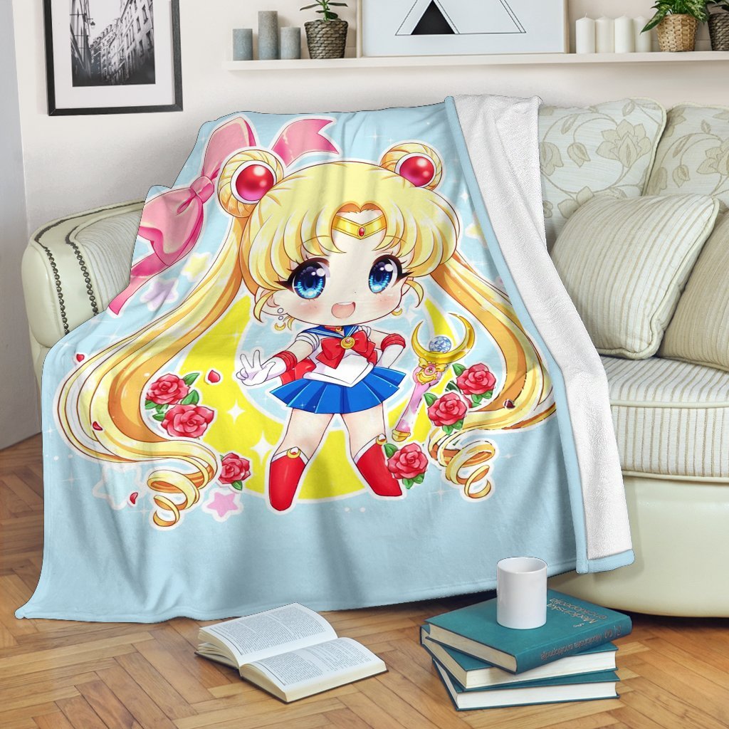Sailor Moon Chibi Sherpa Blanket Cozy Blanket Fleece Blanket