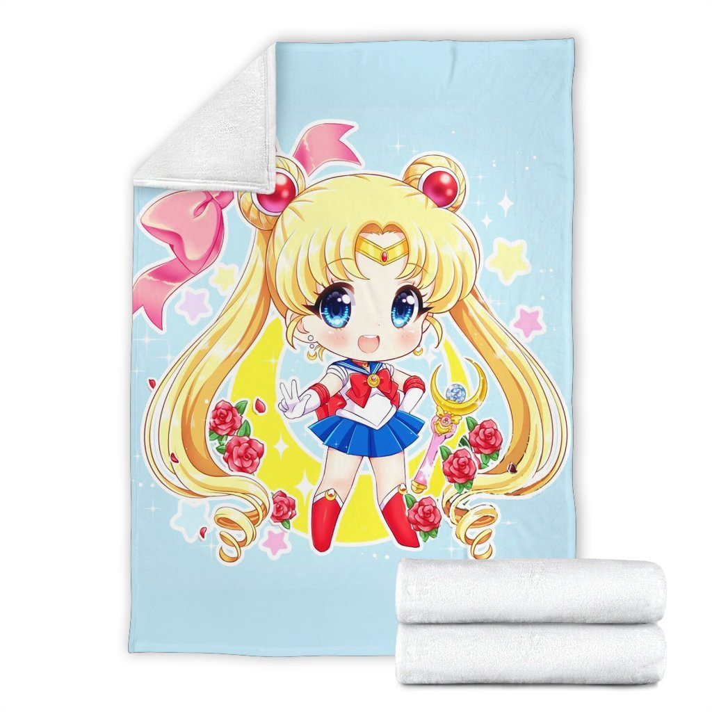 Sailor Moon Chibi Sherpa Blanket Cozy Blanket Fleece Blanket