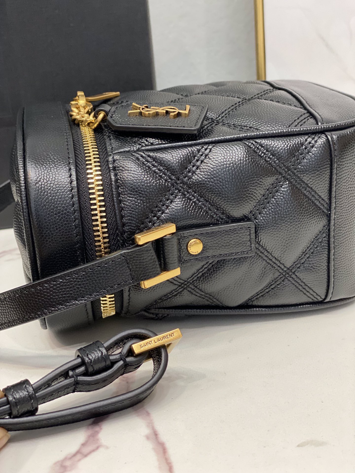 Saint Laurent 80’s Vanity Bag In Carré-Quilted Grain De Poudre Black For Women 6.4in/16.5cm YSL 649779DME271000
