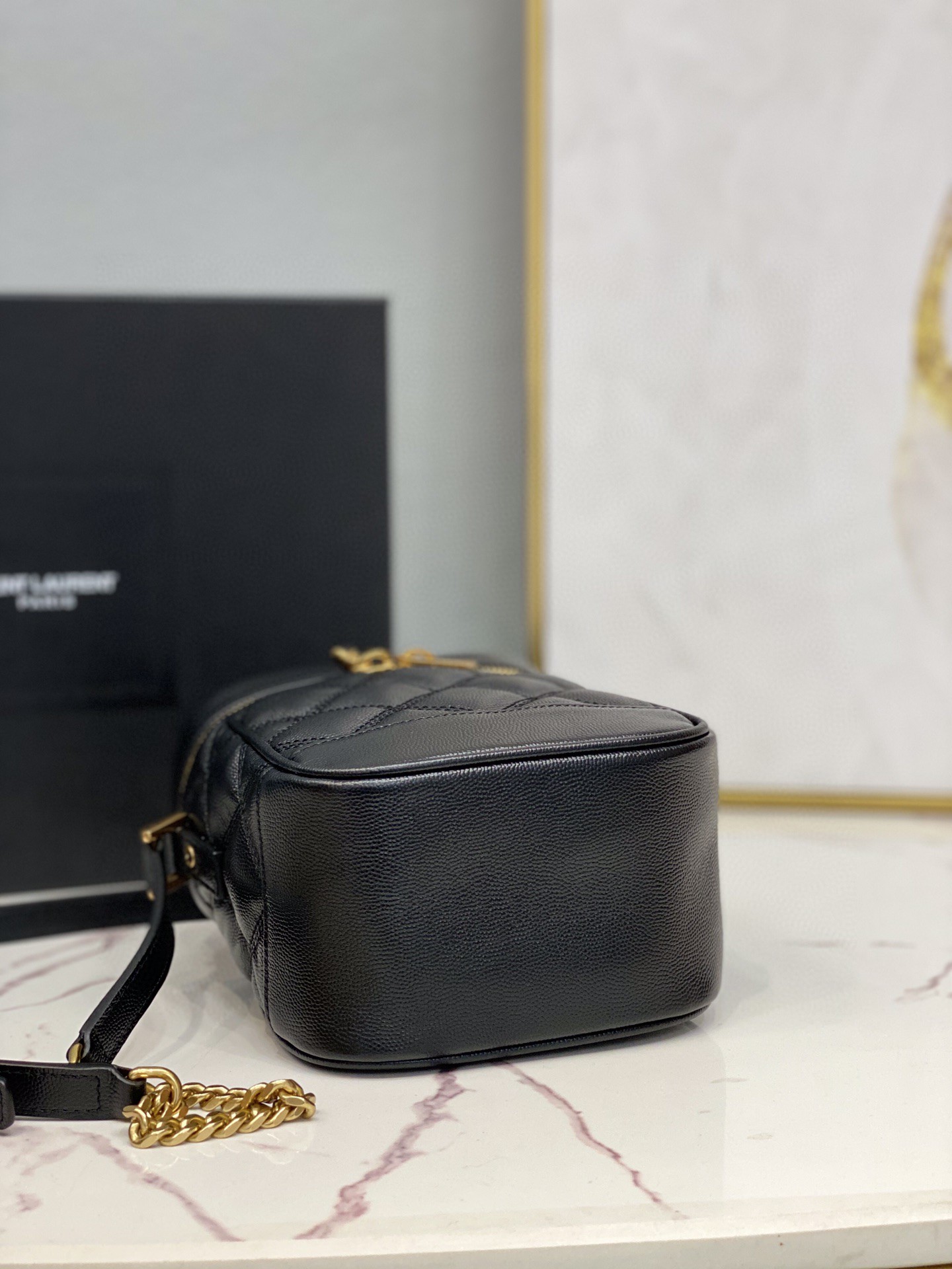 Saint Laurent 80’s Vanity Bag In Carré-Quilted Grain De Poudre Black For Women 6.4in/16.5cm YSL 649779DME271000