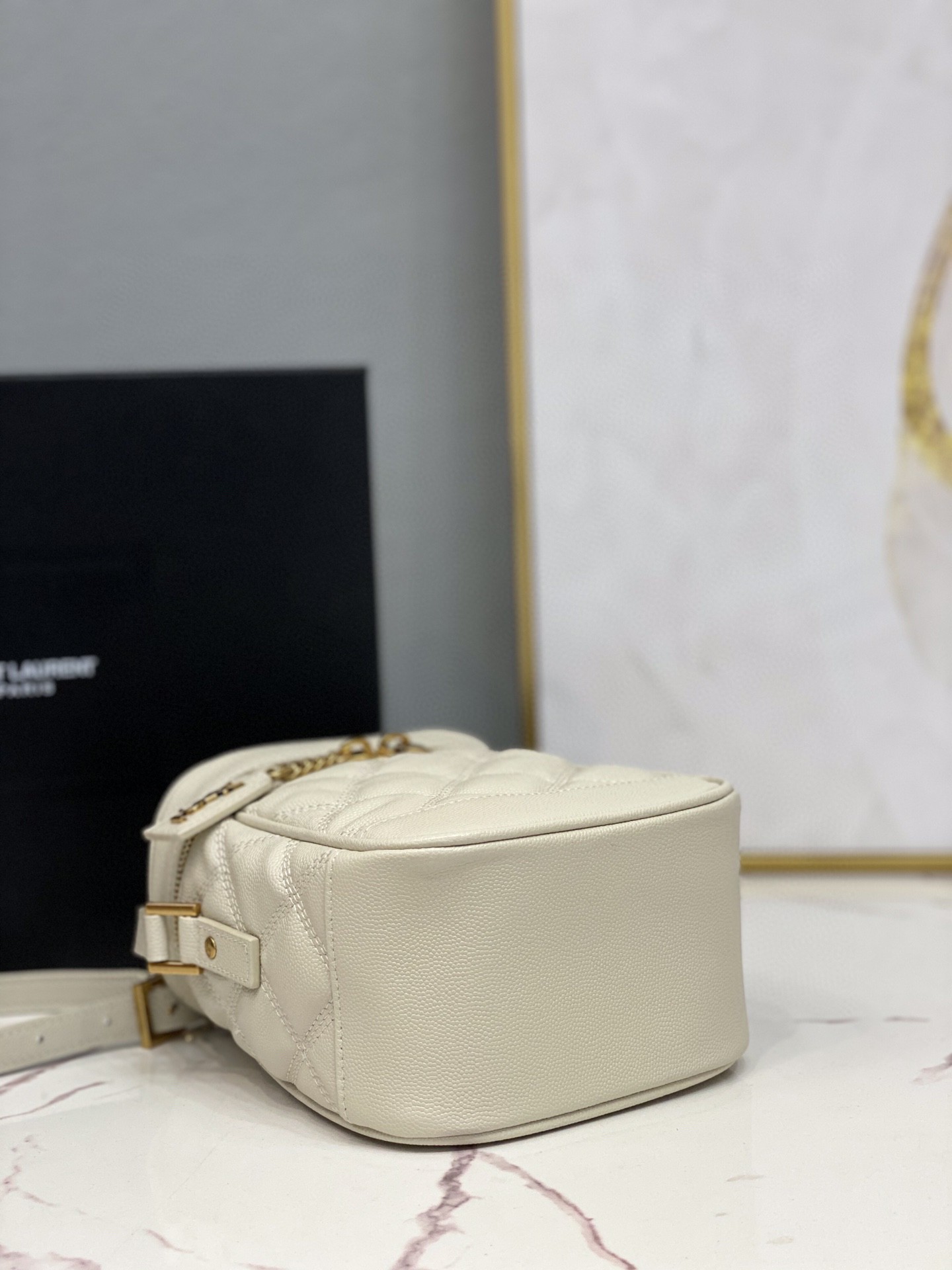 Saint Laurent 80’s Vanity Bag In Carré-Quilted Grain De Poudre White For Women 6.4in/16.5cm YSL 649779DME279207