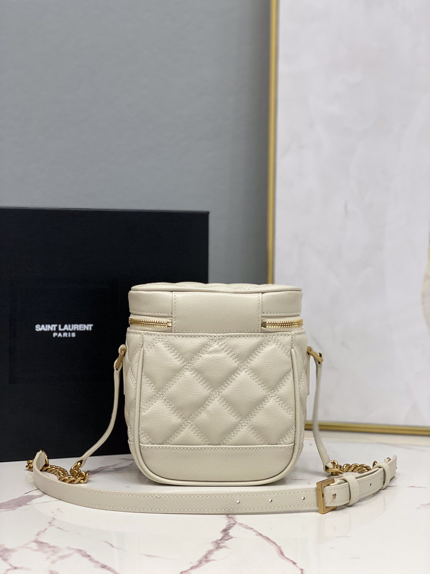 Saint Laurent 80’s Vanity Bag In Carré-Quilted Grain De Poudre White For Women 6.4in/16.5cm YSL 649779DME279207