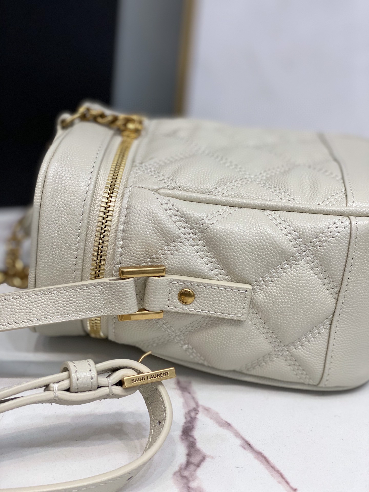 Saint Laurent 80’s Vanity Bag In Carré-Quilted Grain De Poudre White For Women 6.4in/16.5cm YSL 649779DME279207