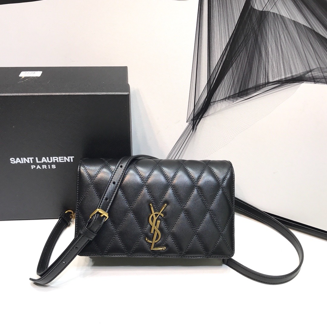 Saint Laurent Angie Patent Handbag Black For Women 8.6in/22cm YSL