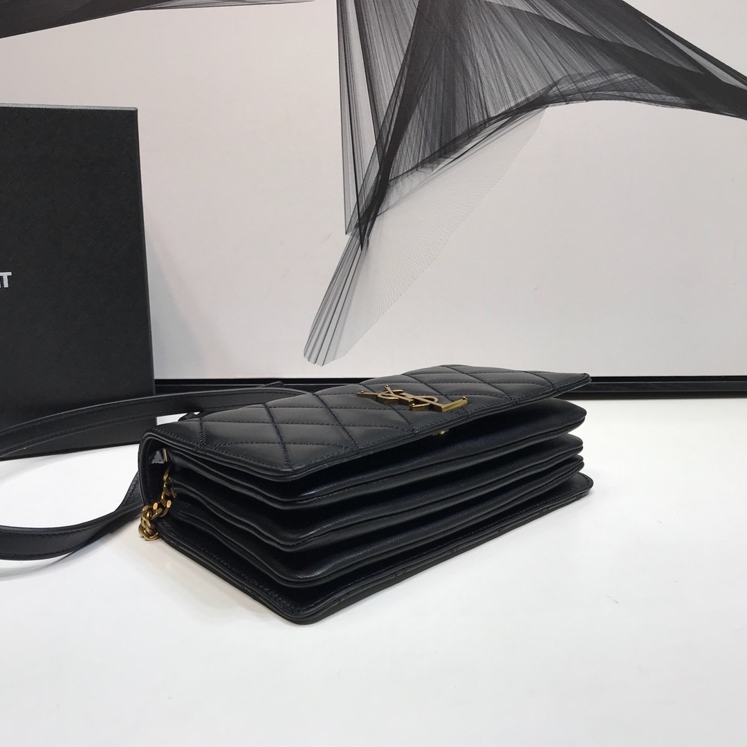 Saint Laurent Angie Patent Handbag Black For Women 8.6in/22cm YSL