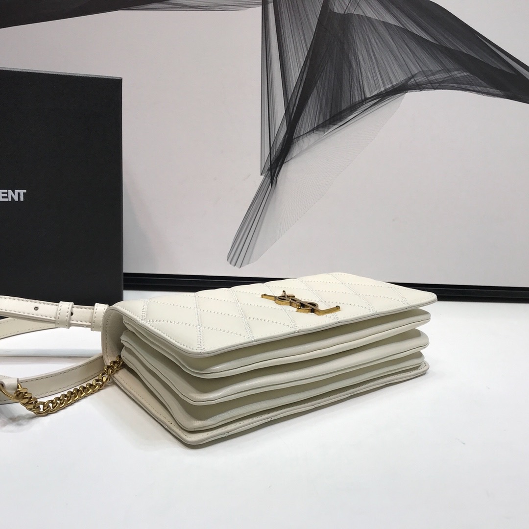 Saint Laurent Angie Patent Handbag White For Women 8.6in/22cm YSL