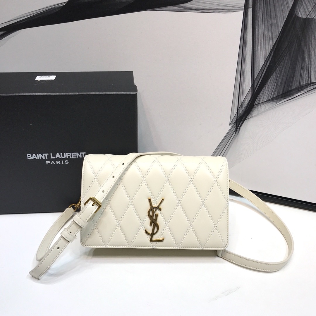 Saint Laurent Angie Patent Handbag White For Women 8.6in/22cm YSL