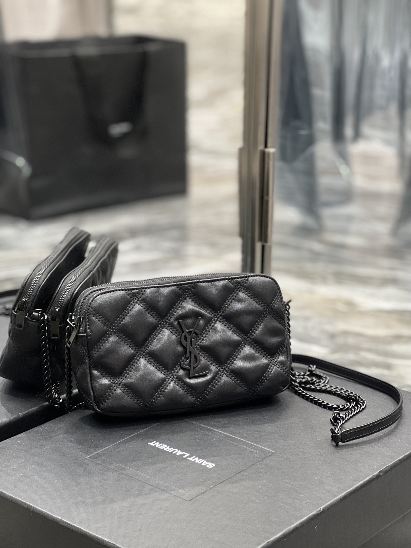 Saint Laurent Becky Double-Zip Pouch Black For Women 7.5in/19cm YSL