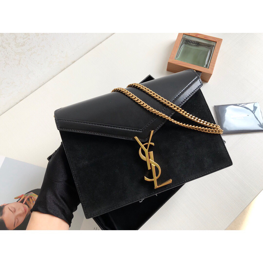 Saint Laurent Cassandra Medium Chain Bag Black For Women 8.6in/22cm YSL 5327500SX0W1000