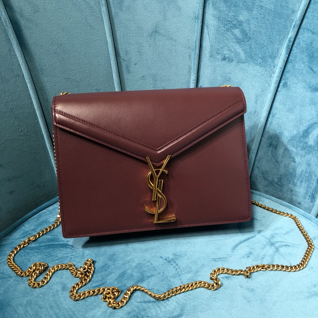 Saint Laurent Cassandra Medium Chain Bag Burgundy For Women 8.7in/22cm YSL 532750BOW0W6008