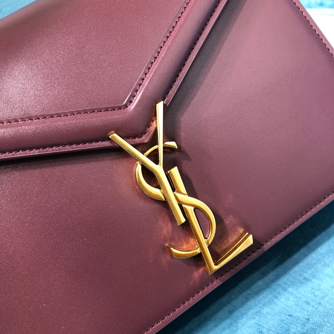 Saint Laurent Cassandra Medium Chain Bag Burgundy For Women 8.7in/22cm YSL 532750BOW0W6008