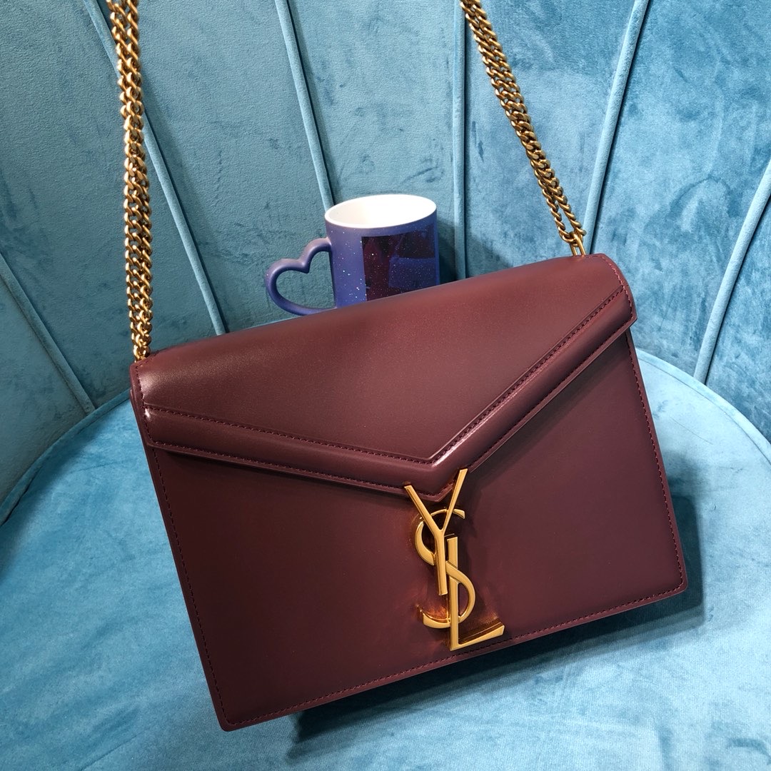 Saint Laurent Cassandra Medium Chain Bag Burgundy For Women 8.7in/22cm YSL 532750BOW0W6008