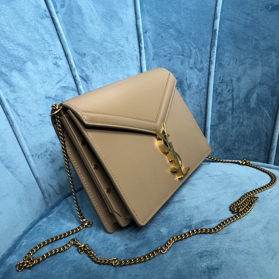 Saint Laurent Cassandra Medium Chain Bag Dark Beige For Women 8.7in/22cm YSL 