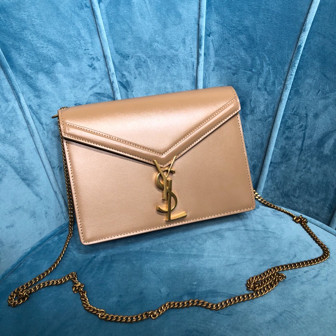Saint Laurent Cassandra Medium Chain Bag Dark Beige For Women 8.7in/22cm YSL 