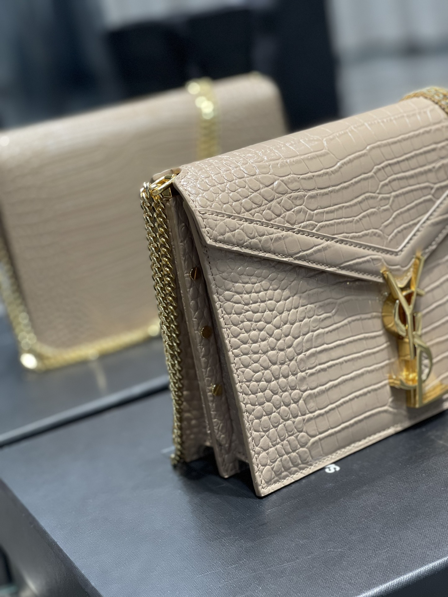 Saint Laurent Cassandra Medium Chain Bag Dark Beige In Grain De Poudre Embossed For Women 8.6in/22cm YSL 532750DND0J2721