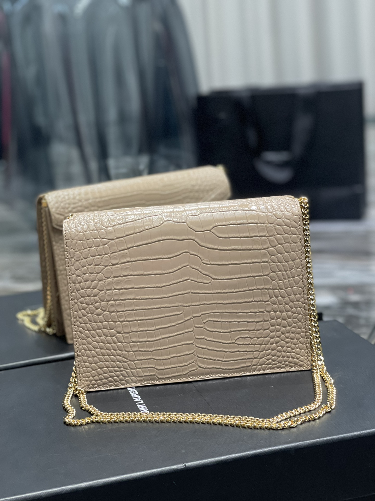 Saint Laurent Cassandra Medium Chain Bag Dark Beige In Grain De Poudre Embossed For Women 8.6in/22cm YSL 532750DND0J2721