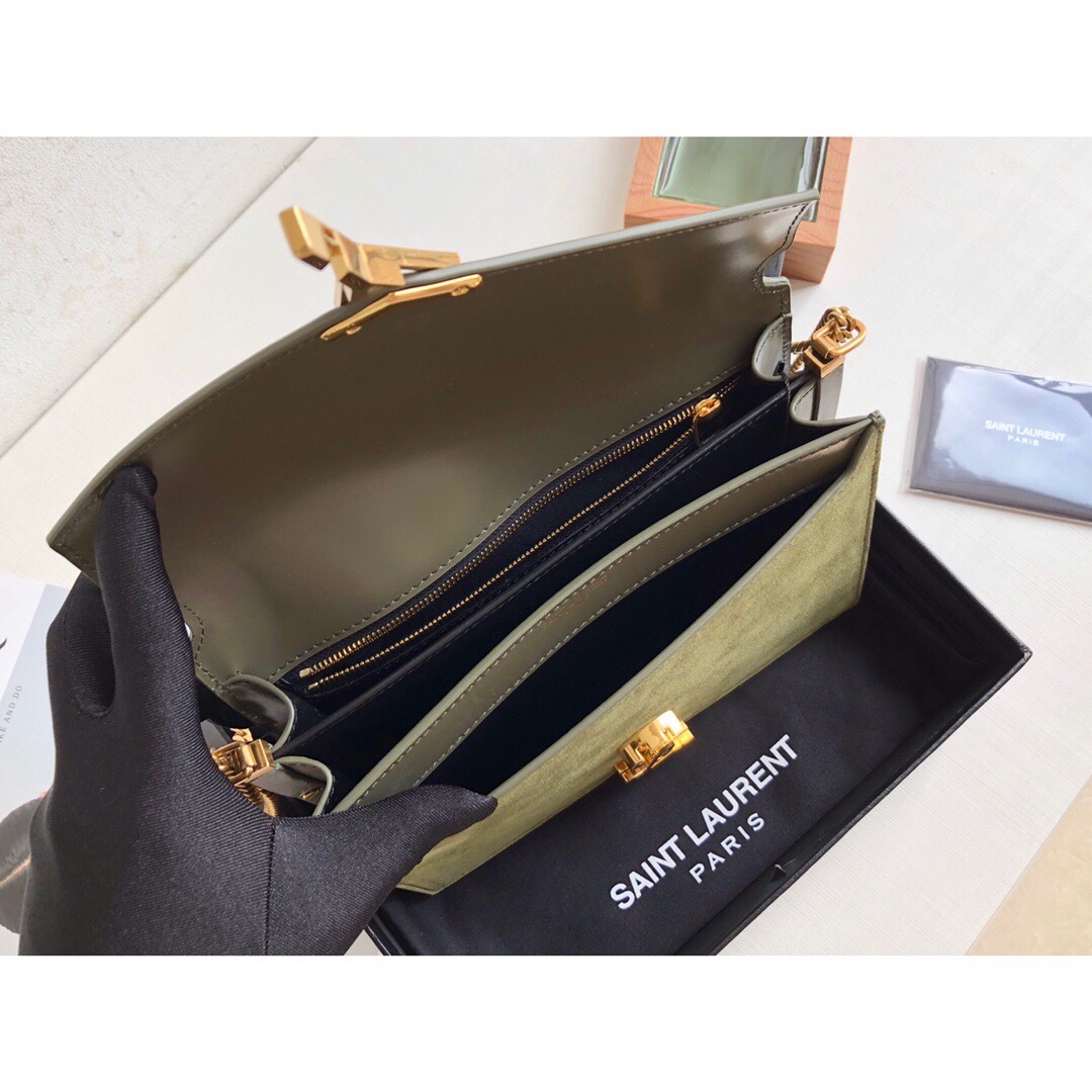 Saint Laurent Cassandra Medium Chain Bag In Box And Velvet Green For Women 8.6in/22cm YSL