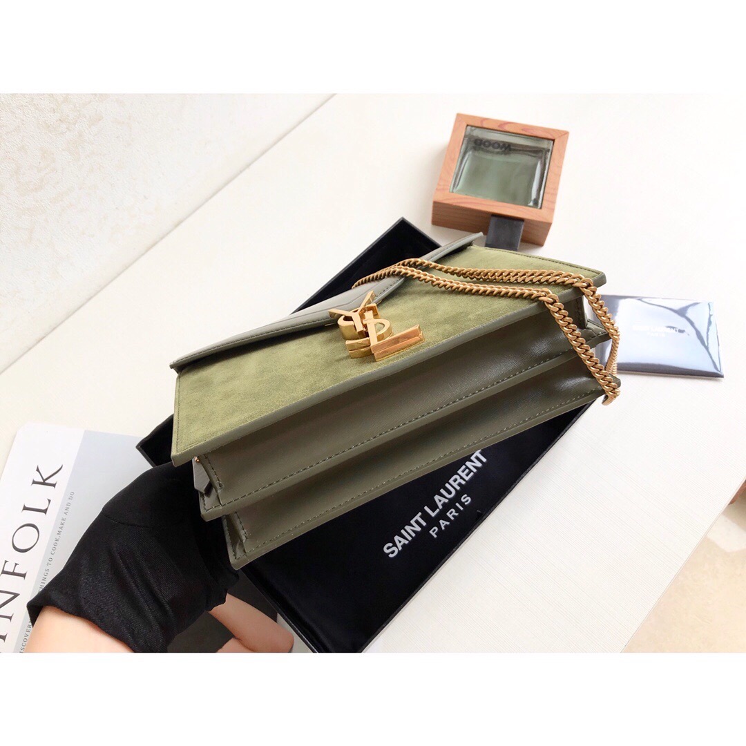Saint Laurent Cassandra Medium Chain Bag In Box And Velvet Green For Women 8.6in/22cm YSL