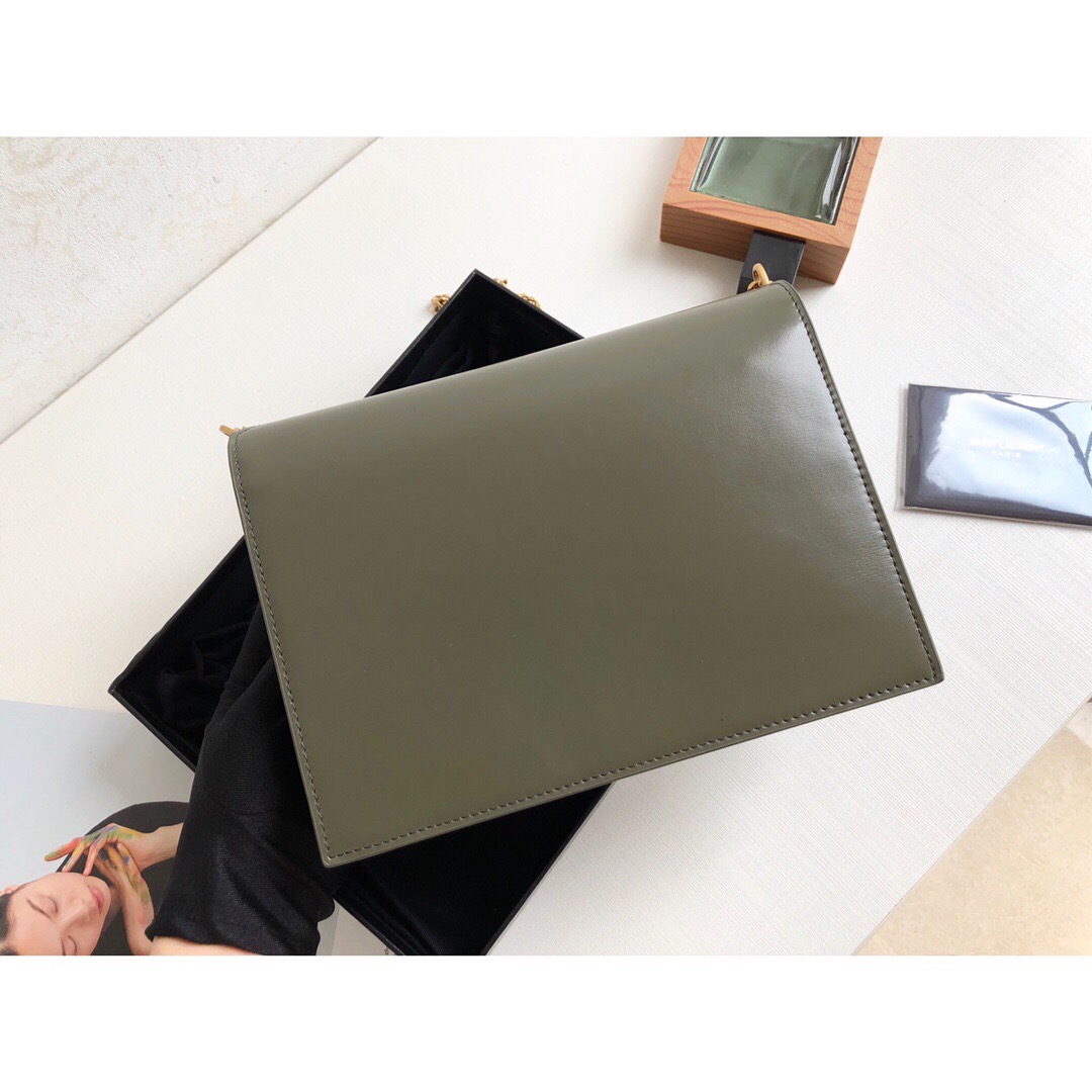 Saint Laurent Cassandra Medium Chain Bag In Box And Velvet Green For Women 8.6in/22cm YSL