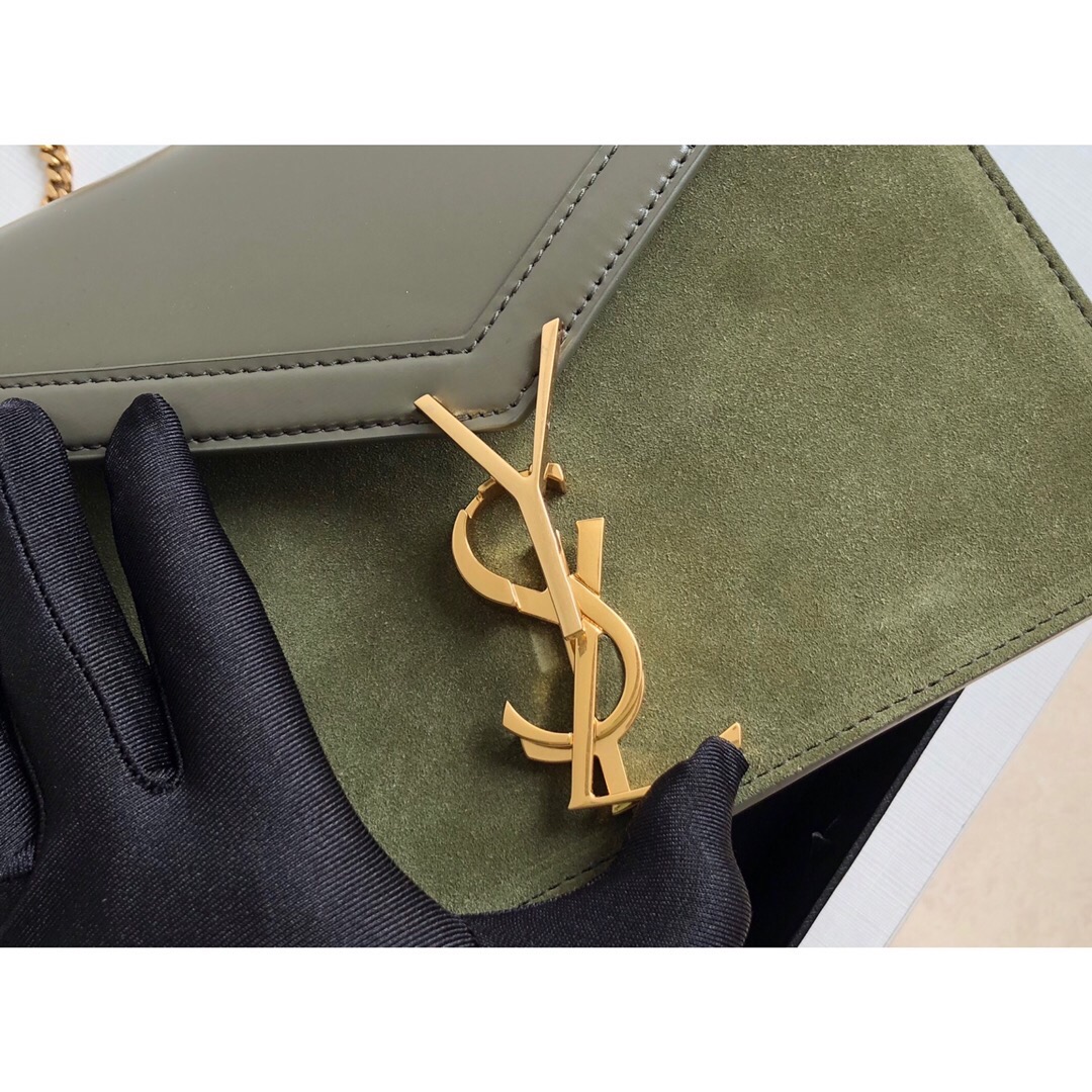 Saint Laurent Cassandra Medium Chain Bag In Box And Velvet Green For Women 8.6in/22cm YSL