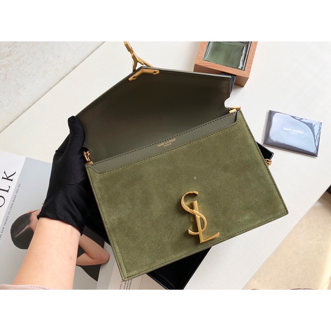 Saint Laurent Cassandra Medium Chain Bag In Box And Velvet Green For Women 8.6in/22cm YSL