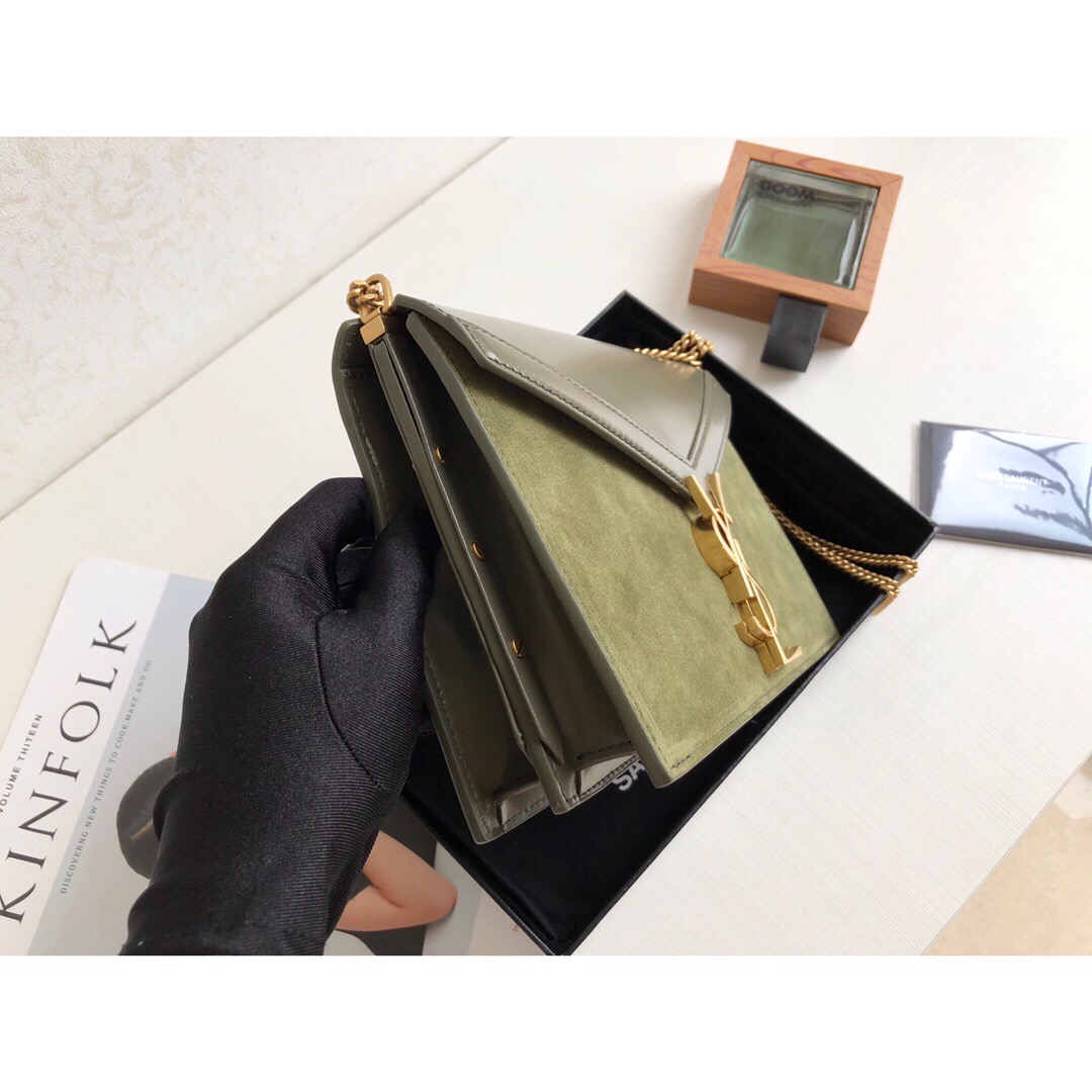 Saint Laurent Cassandra Medium Chain Bag In Box And Velvet Green For Women 8.6in/22cm YSL