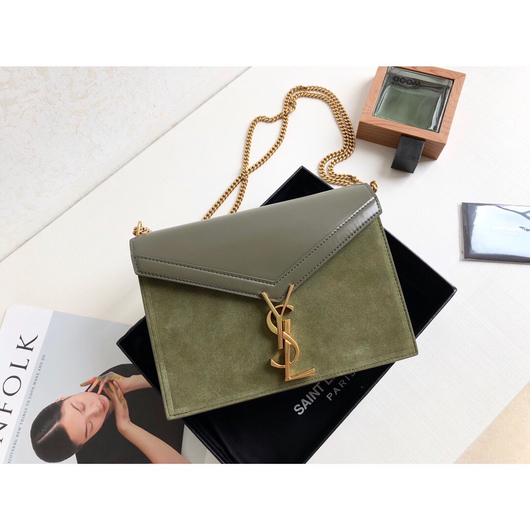 Saint Laurent Cassandra Medium Chain Bag In Box And Velvet Green For Women 8.6in/22cm YSL