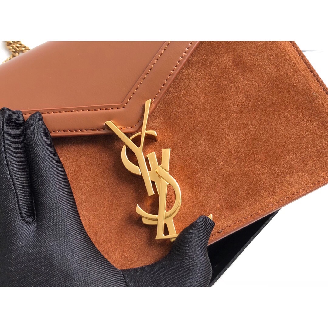 Saint Laurent Cassandra Medium Chain Bag In Box And Velvet Orange For Women 8.6in/22cm YSL