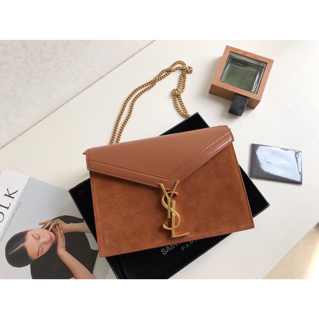 Saint Laurent Cassandra Medium Chain Bag In Box And Velvet Orange For Women 8.6in/22cm YSL