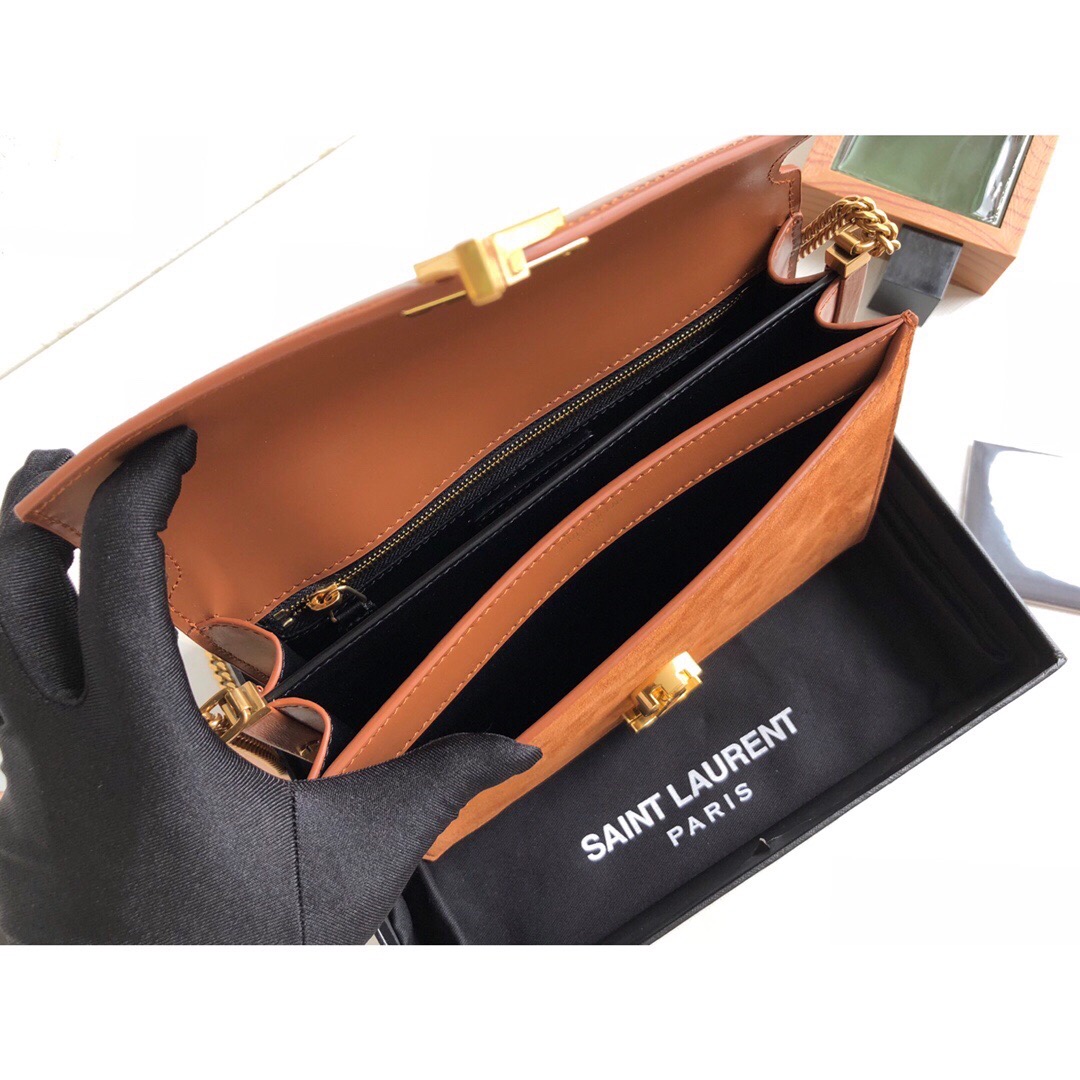 Saint Laurent Cassandra Medium Chain Bag In Box And Velvet Orange For Women 8.6in/22cm YSL