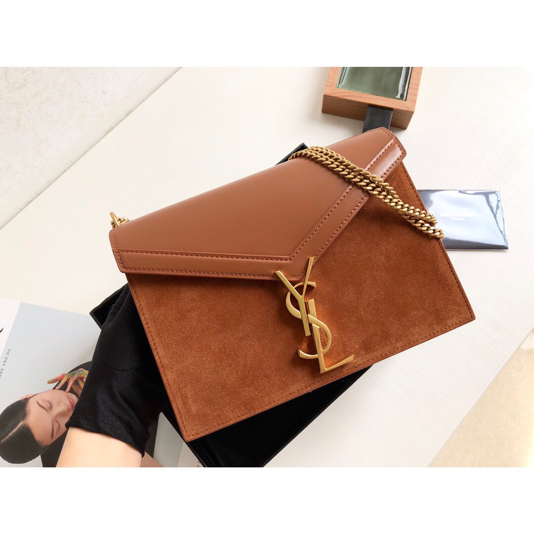 Saint Laurent Cassandra Medium Chain Bag In Box And Velvet Orange For Women 8.6in/22cm YSL