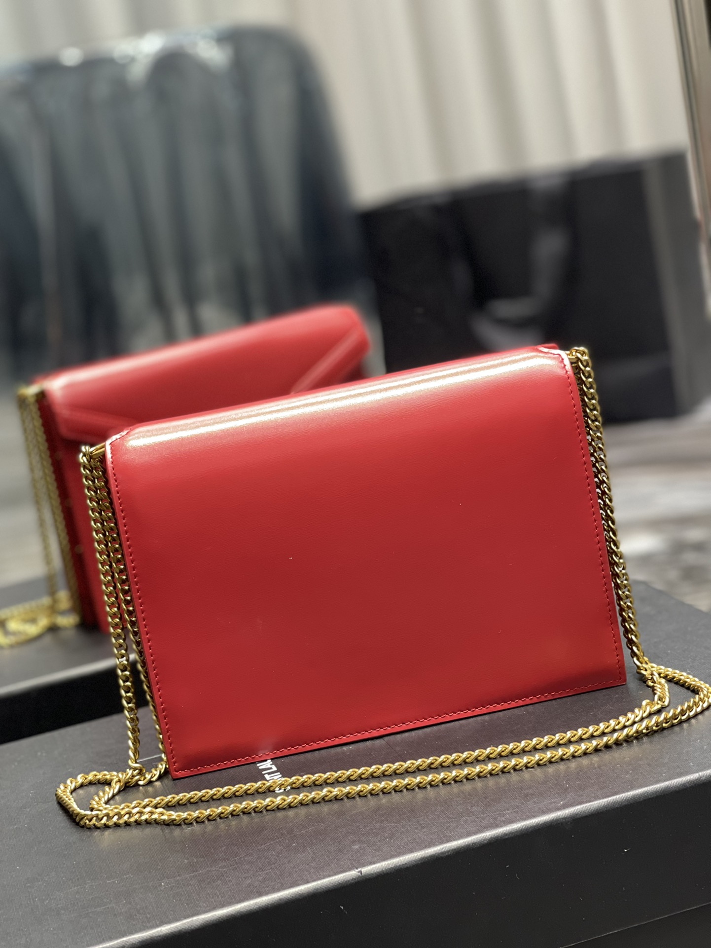 Saint Laurent Cassandra Medium Chain Bag Rouge Opyum In Grain De Poudre Embossed For Women 8.6in/22cm YSL 532750BOW0W6008