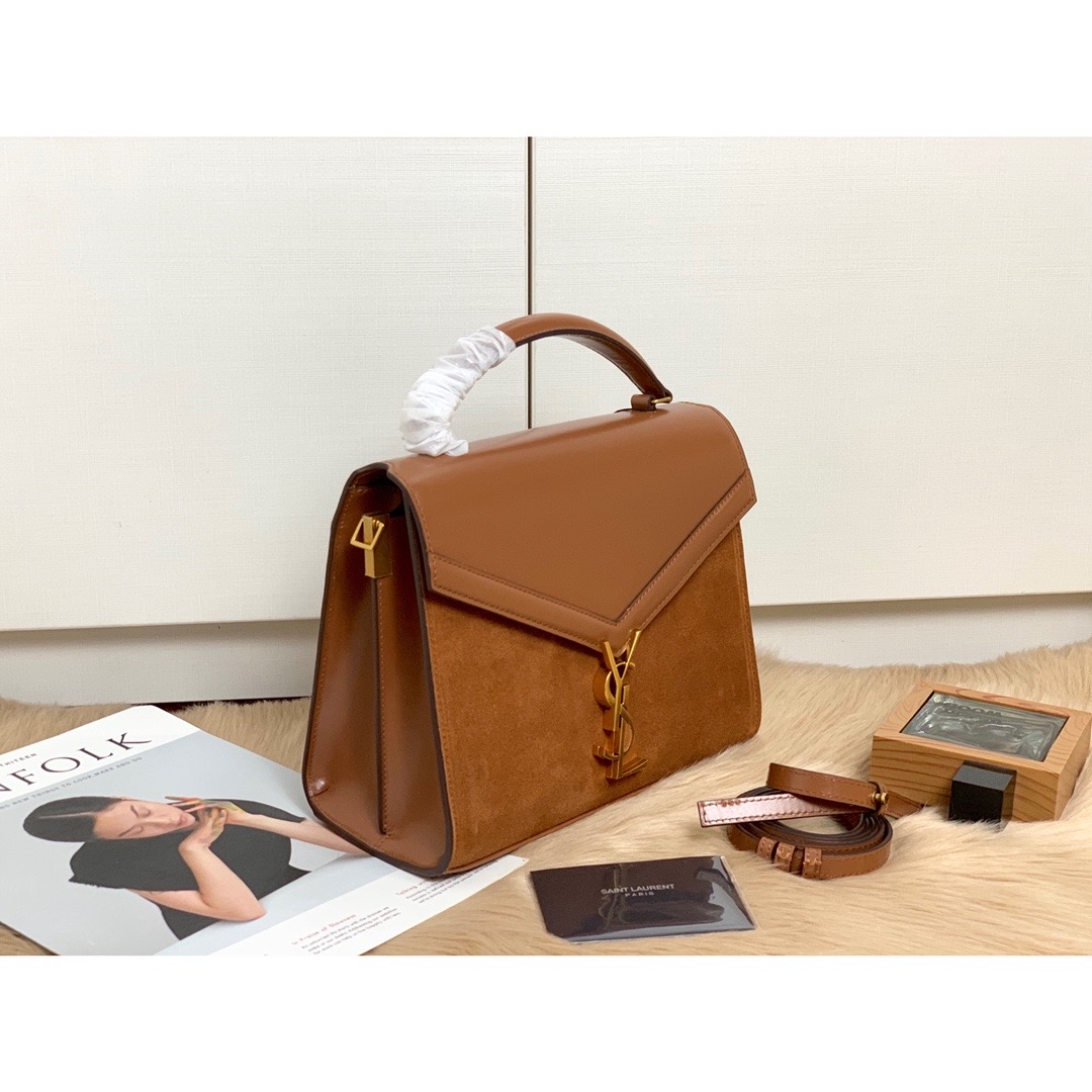 Saint Laurent Cassandra Medium Top Handle Bag In Box And Velvet Brown For Women 9.6in/24.5cm YSL