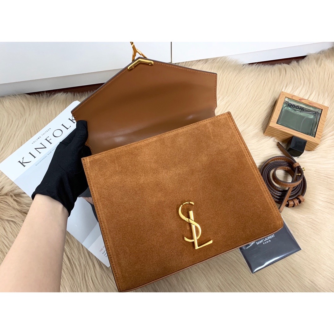 Saint Laurent Cassandra Medium Top Handle Bag In Box And Velvet Brown For Women 9.6in/24.5cm YSL