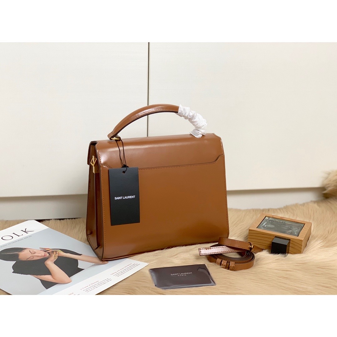 Saint Laurent Cassandra Medium Top Handle Bag In Box And Velvet Brown For Women 9.6in/24.5cm YSL