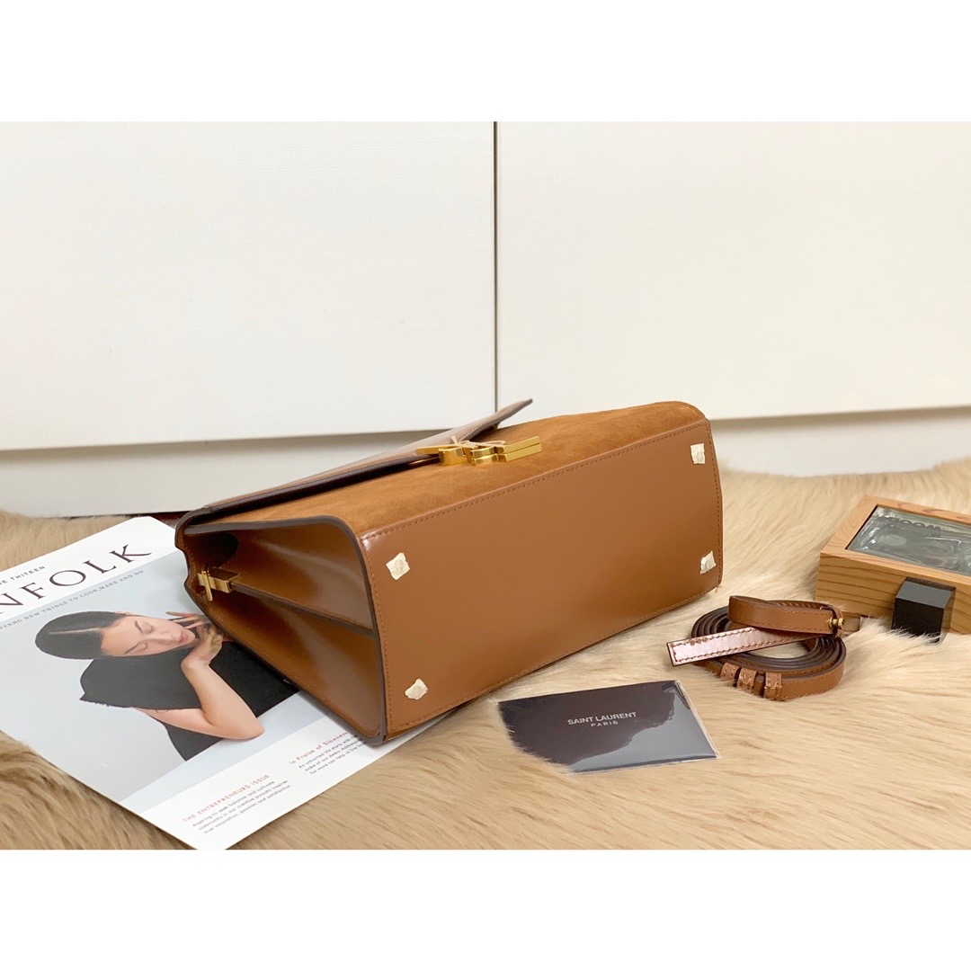 Saint Laurent Cassandra Medium Top Handle Bag In Box And Velvet Brown For Women 9.6in/24.5cm YSL