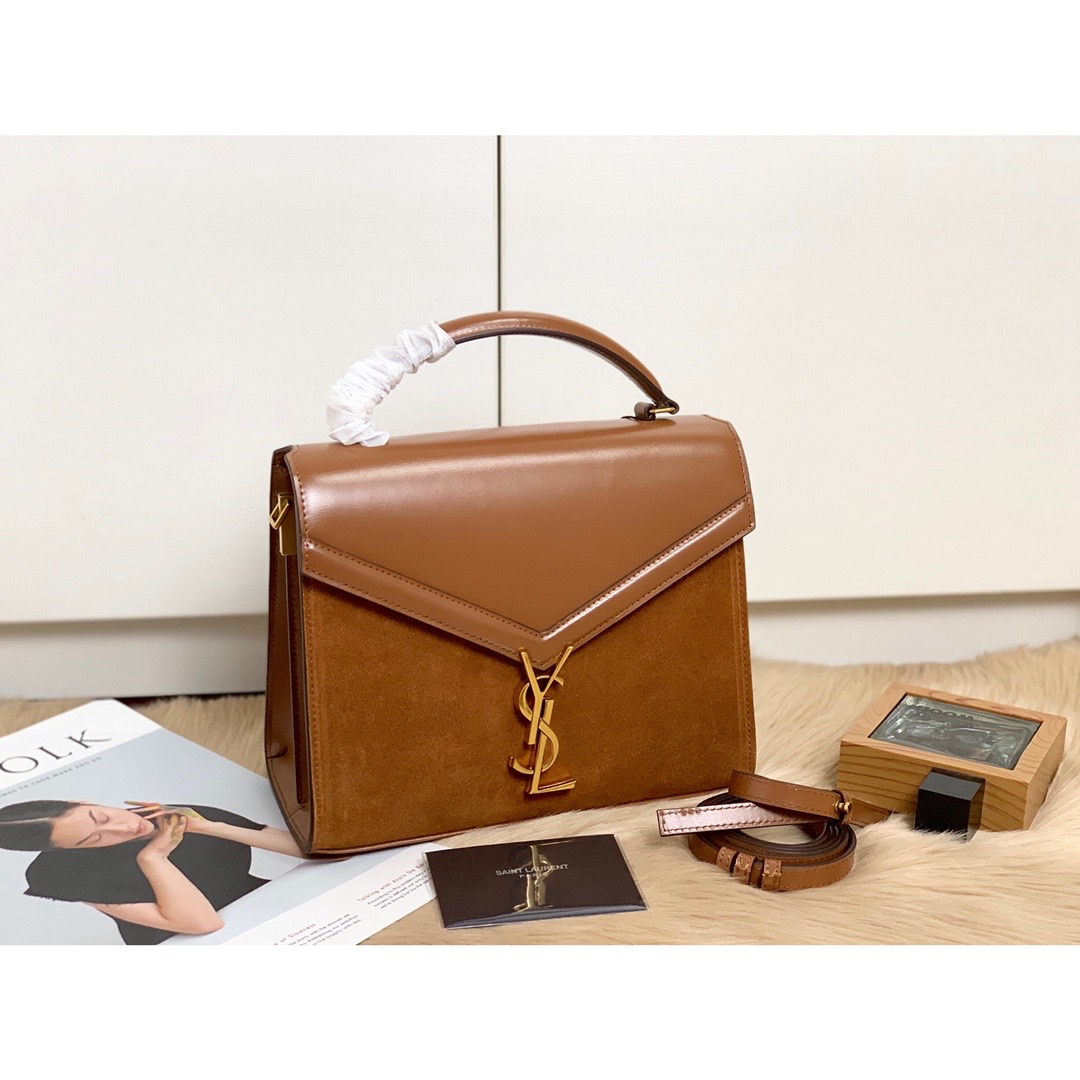 Saint Laurent Cassandra Medium Top Handle Bag In Box And Velvet Brown For Women 9.6in/24.5cm YSL