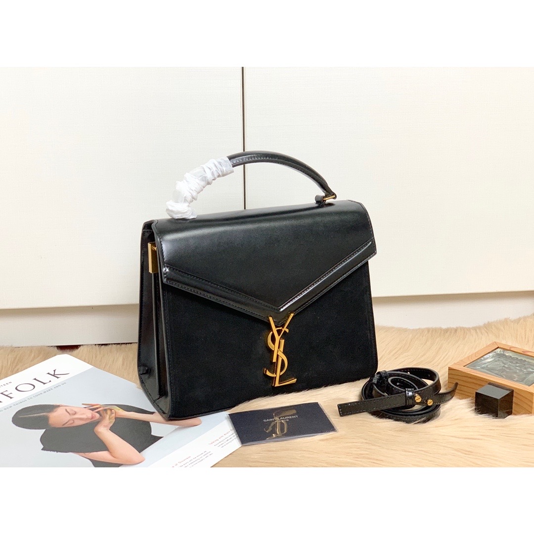 Saint Laurent Cassandra Medium Top Handle Bag In Grain Black For Women 9.6in/24.5cm YSL 623931BOW0W1000