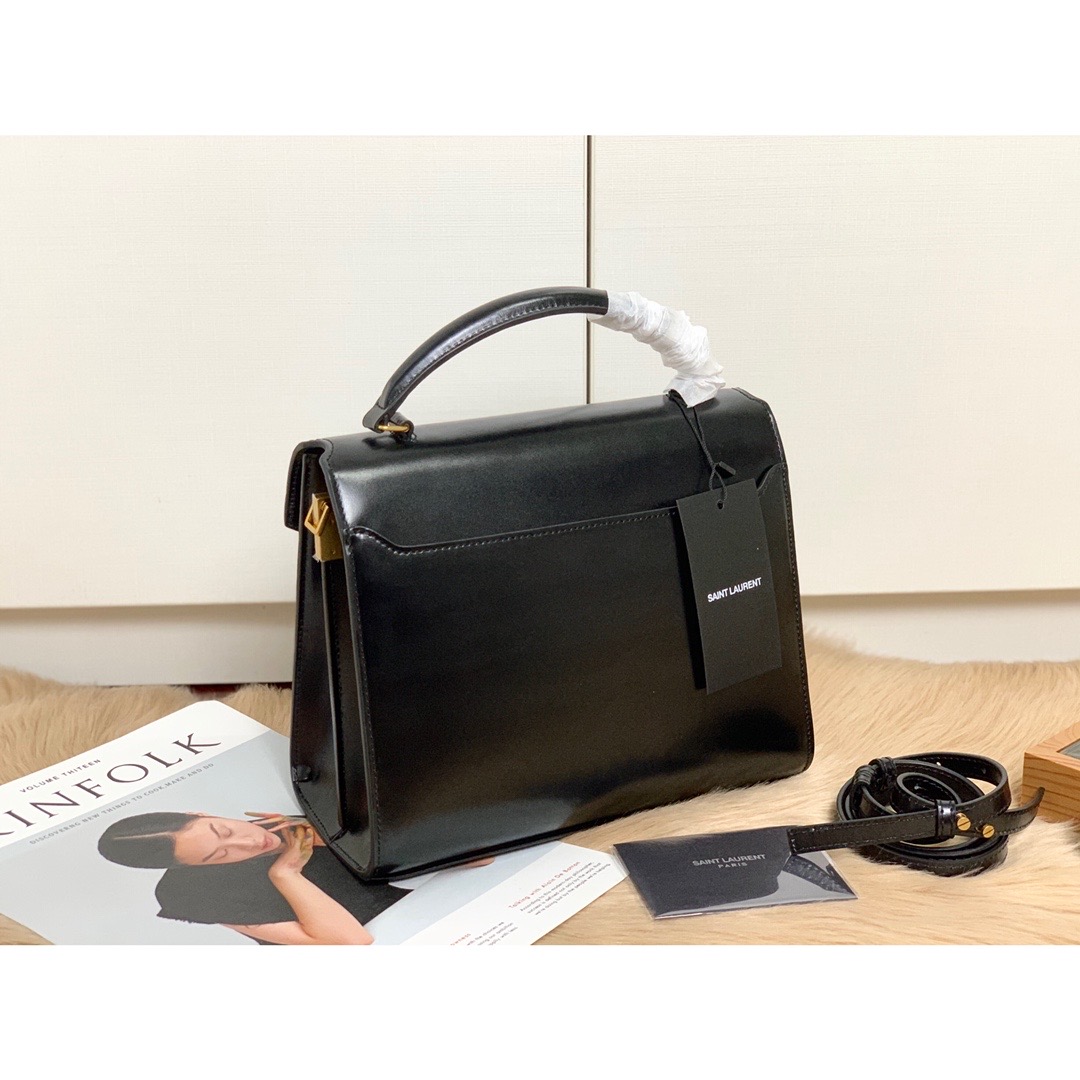 Saint Laurent Cassandra Medium Top Handle Bag In Grain Black For Women 9.6in/24.5cm YSL 623931BOW0W1000