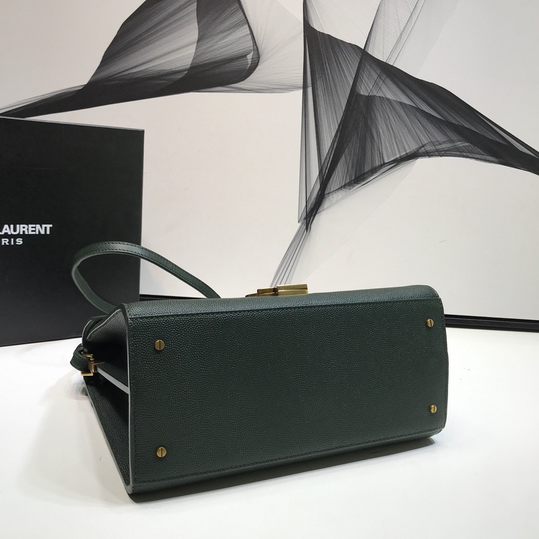 Saint Laurent Cassandra Medium Top Handle Bag In Grain Dark Green For Women 9.6in/24.5cm YSL