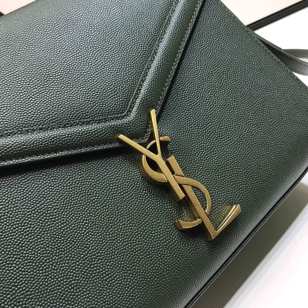 Saint Laurent Cassandra Medium Top Handle Bag In Grain Dark Green For Women 9.6in/24.5cm YSL