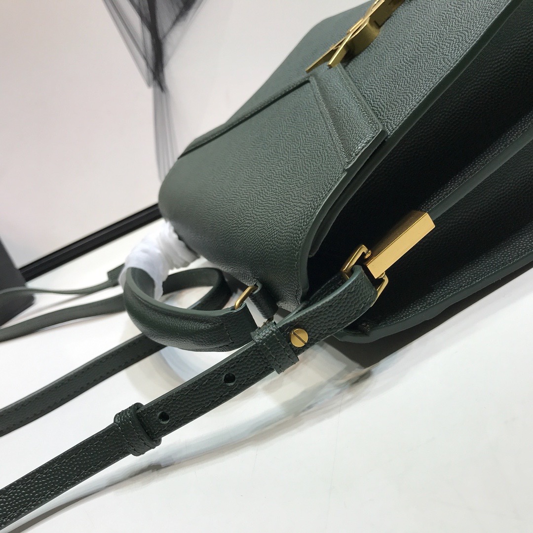 Saint Laurent Cassandra Medium Top Handle Bag In Grain Dark Green For Women 9.6in/24.5cm YSL