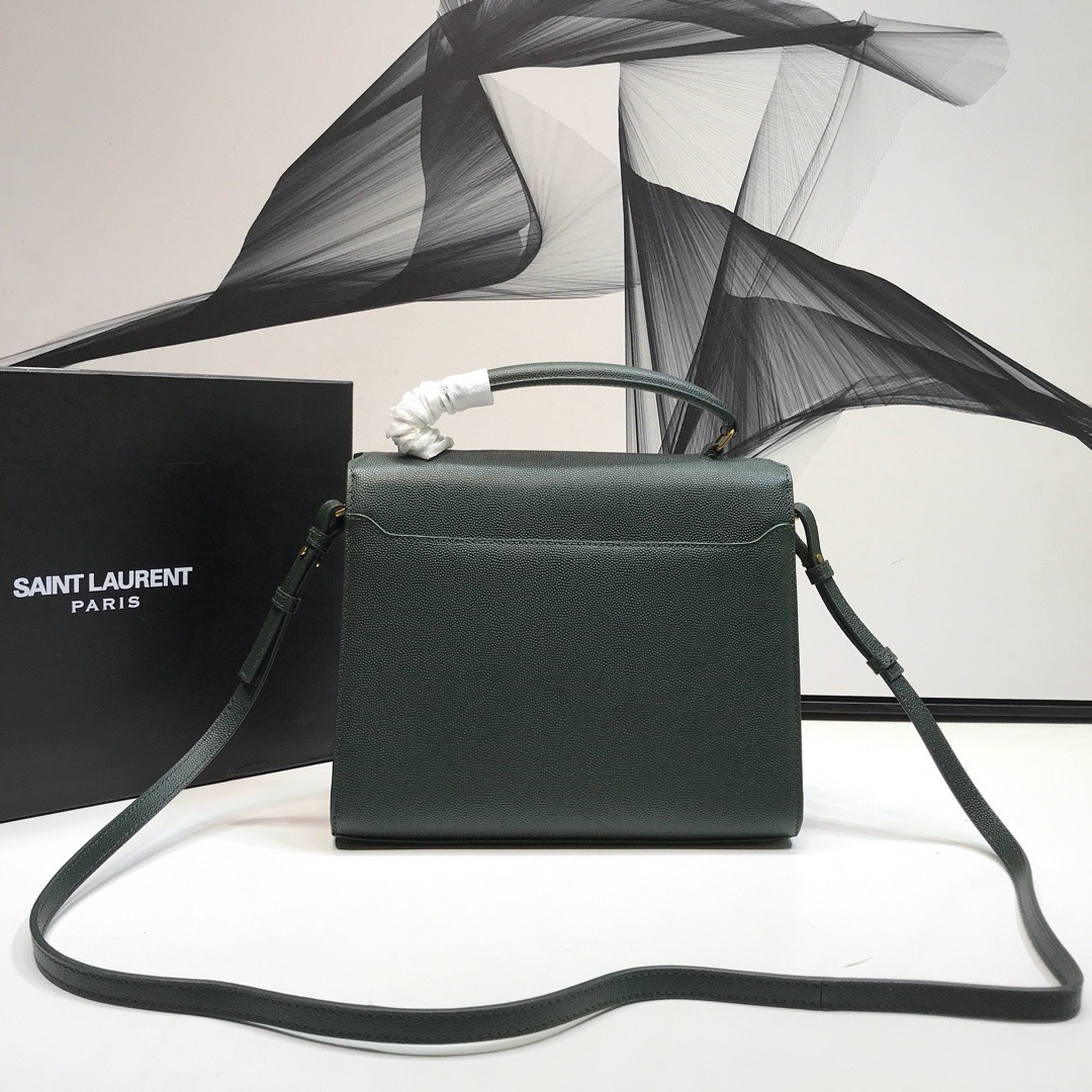 Saint Laurent Cassandra Medium Top Handle Bag In Grain Dark Green For Women 9.6in/24.5cm YSL