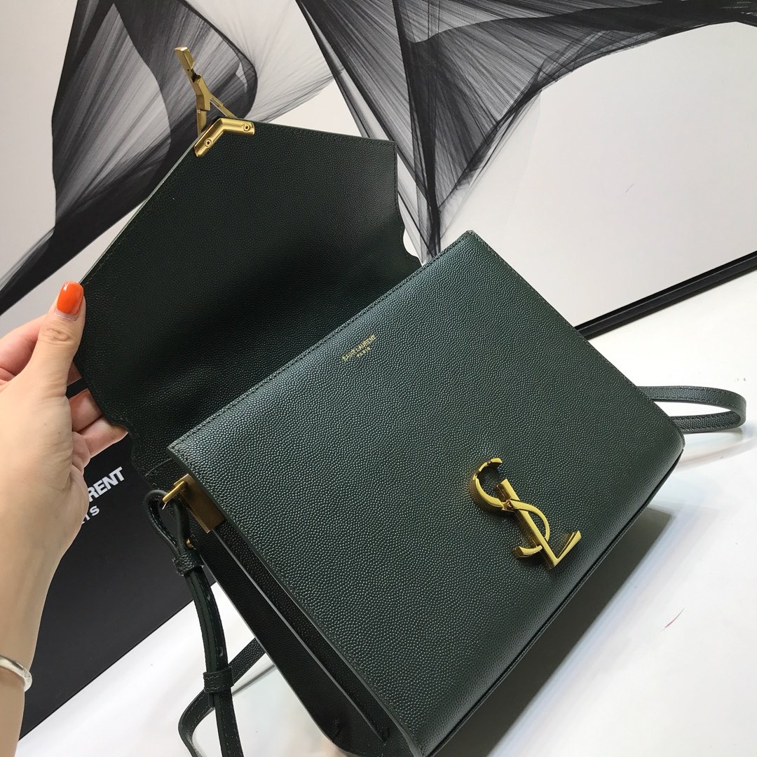 Saint Laurent Cassandra Medium Top Handle Bag In Grain Dark Green For Women 9.6in/24.5cm YSL