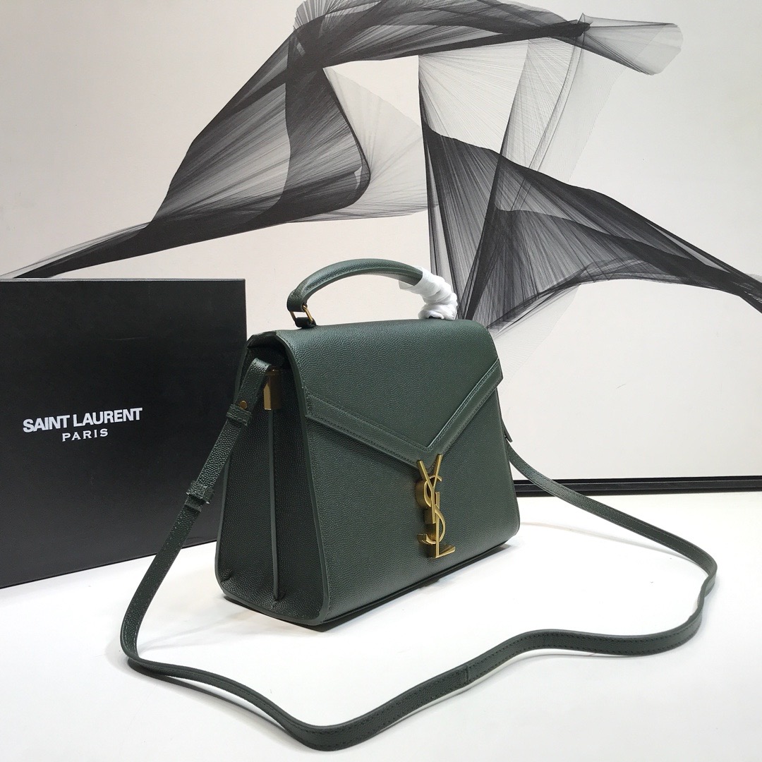 Saint Laurent Cassandra Medium Top Handle Bag In Grain Dark Green For Women 9.6in/24.5cm YSL