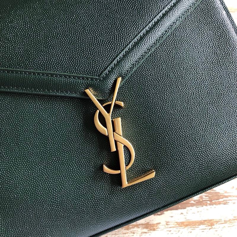 Saint Laurent Cassandra Medium Top Handle Bag In Grain De Poudre Embossed Dark Green For Women 9.6in/25cm 