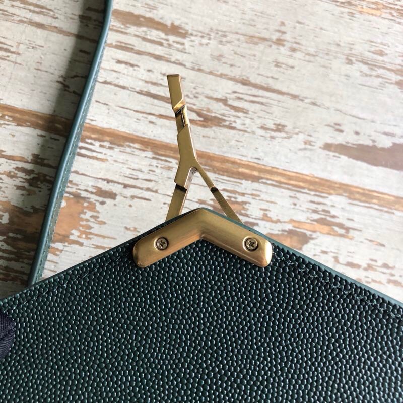 Saint Laurent Cassandra Medium Top Handle Bag In Grain De Poudre Embossed Dark Green For Women 9.6in/25cm 