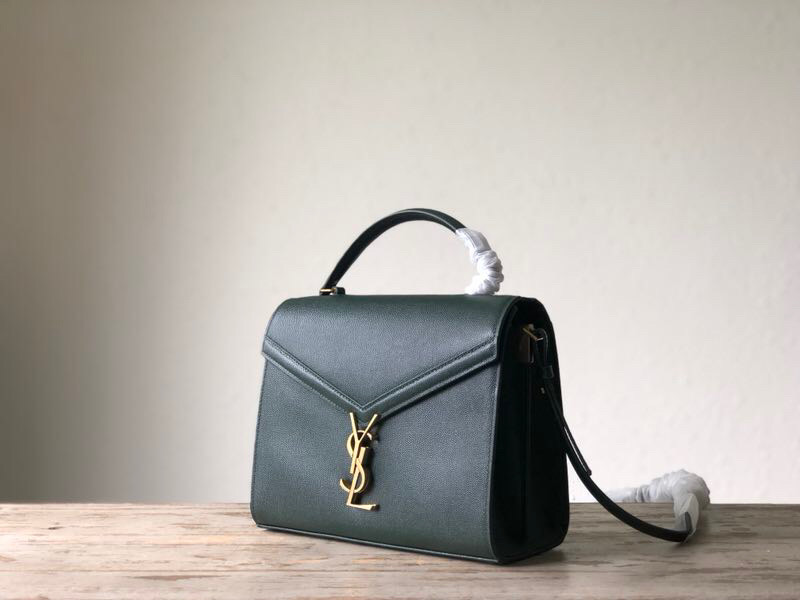 Saint Laurent Cassandra Medium Top Handle Bag In Grain De Poudre Embossed Dark Green For Women 9.6in/25cm 