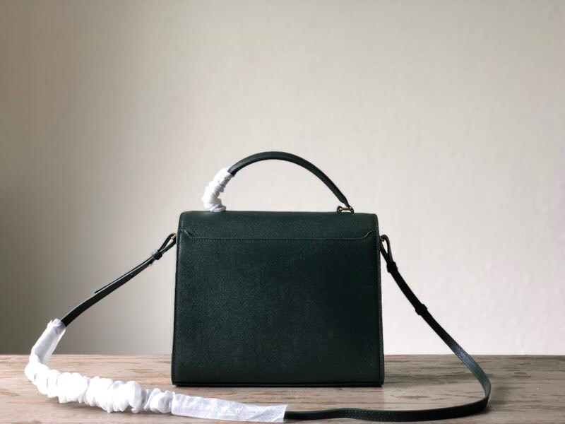 Saint Laurent Cassandra Medium Top Handle Bag In Grain De Poudre Embossed Dark Green For Women 9.6in/25cm 
